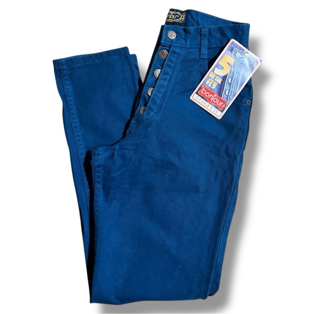 Vintage‎ Bonjour Slim Fit High-Waisted Button Fly Turquoise Jeans Rare New 5/6